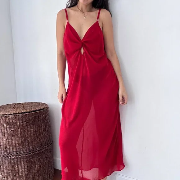 Vintage Cacique red crepe night gown long slip dress - Picture 6 of 11